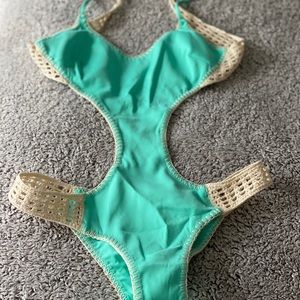 Turquoise one piece bathing suit